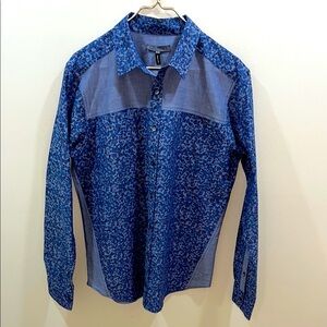 QUINN Men’s Floral Pattern Contrasting Long Sleeve Button Down Shirt. Large.